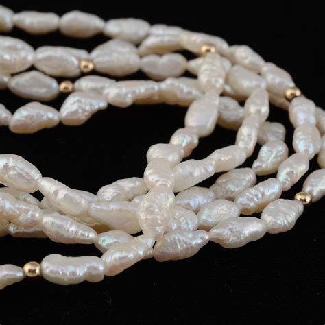 Five Strand 14k Yellow Gold Freshwater Rice Pearl Necklace Ebth