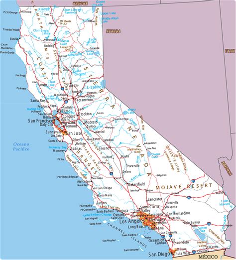 mapa de california y sus ciudades world map