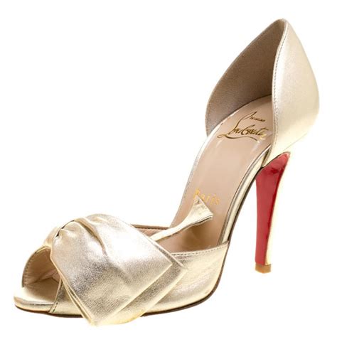 christian louboutin metallic gold leather bow t dorcet peep toe sandals size 35 christian