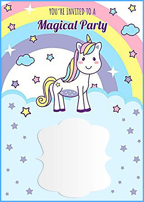 Unicorn Free Printable First Birthday Invitation Template Invitations