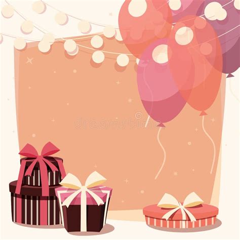 Fundo Do Aniversário Com Presentes E Balões Da Etiqueta Ilustração Do
