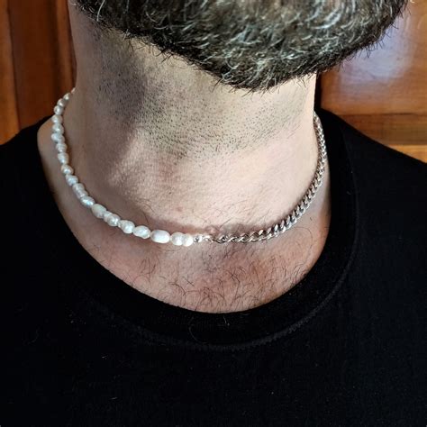 Pearl Necklace For Men Half Pearl Necklace For Men Pearl Etsy UK