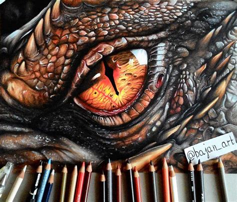 The Hobbit Smaug Eye Drawing By Bajan Art Eye Drawing Color Pencil