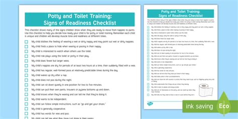 Potty And Toilet Training Signs Of Readiness Checklist