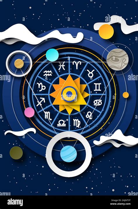 Zodiac Wheel With Twelve Horoscope Signs Planets Starry Sky Vector