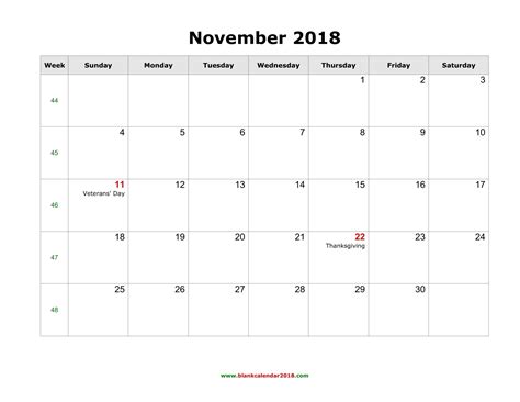 Blank Calendar For November 2018
