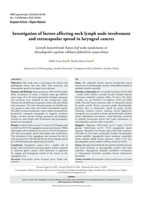 Pdf Investigation Of Factors Affecting Neck Lymph Node Involvement