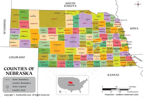 Nebraska County Map Hd