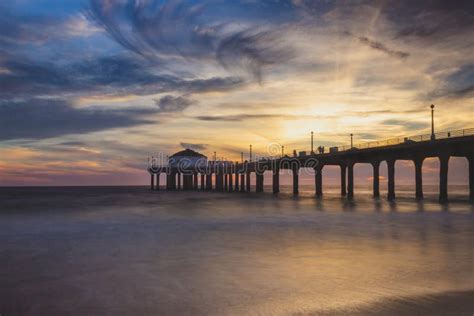 Stunning Sunset At Manhattan Beach Pier Stock Image Image Of Angeles