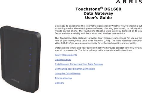 Arris Dg1670 Touchstone Data Gateway User Manual Touchstone Dg1660a