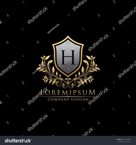 Golden Luxury Shield H Letter Logo Royalty Free Stock Vector