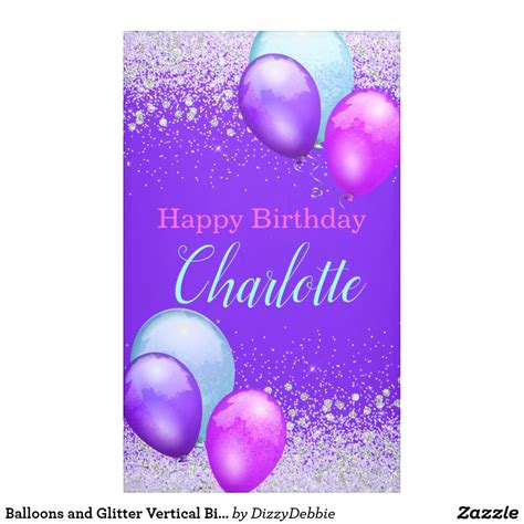 Balloons And Glitter Vertical Birthday Banner Birthday