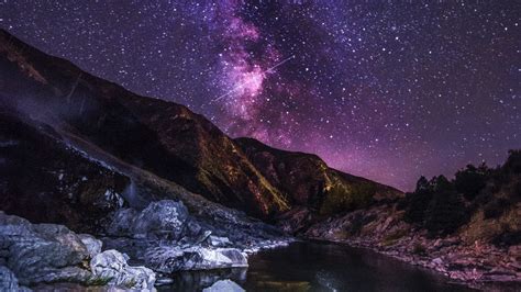 Download 1366x768 Wallpaper Starry Sky Mountains River Night Tablet