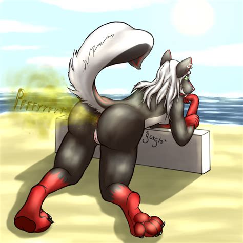 Rule 34 1girls Anthro Anus Ass Back View Beach Black Fur