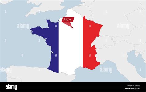 Frankreich Karte Hervorgehoben In Frankreich Flaggen Farben Und Pin Der
