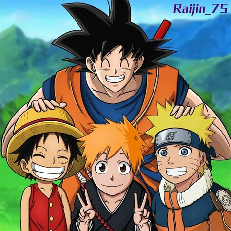 Goku With Luffy Ichigo And Naruto Personagens De Anime Naruto Mangá