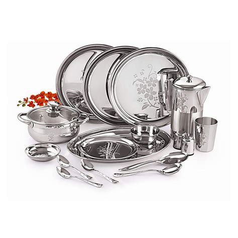 Silver Stainless Steel Dinner Set For Home Surface Finish Powder