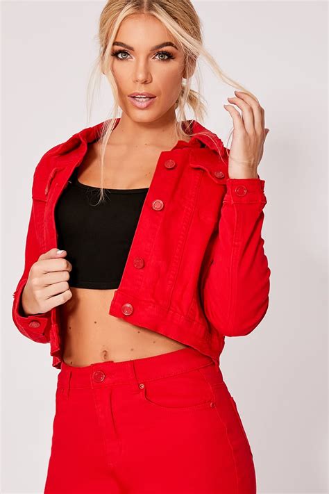Red Cropped Denim Jacket In The Style