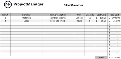 Bill Of Quantities Template Hot Sex Picture