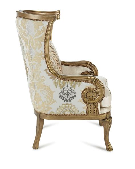 Massoud Golden Damask Chair Chair Handcrafted Chair Leather Dining