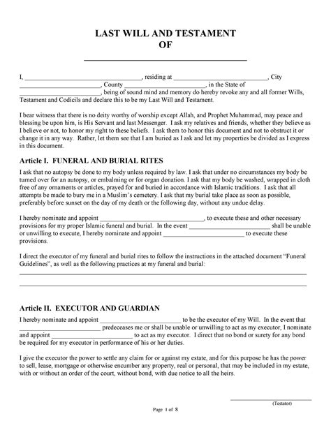 Last Will And Testament Template Free