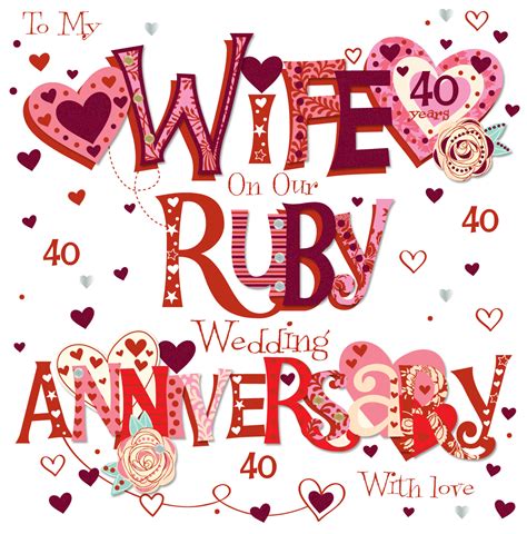 Wife Ruby 40th Wedding Anniversary Greeting Card 8 Square Handmade