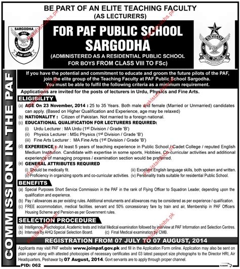 Paf Public School Sargodha Required Staff 2023 Paf Public School Jobs