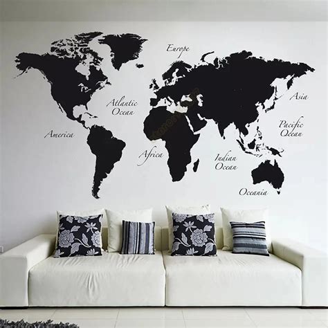 Large World Map Vinyl Wall Decal Home Decor Living Room Removable
