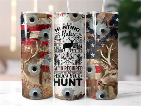 American Flag Deer Hunting Rules 20 Oz Skinny Tumbler Sublimated Th00