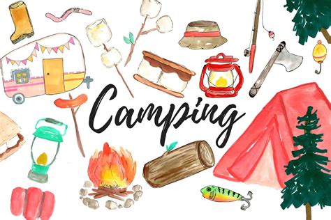 Large Watercolor Camping Clipart Set Camping Clipart Clip Art