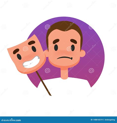 Man With A Sad Face Behind Happy Mood Mask Stock Vector Illustration