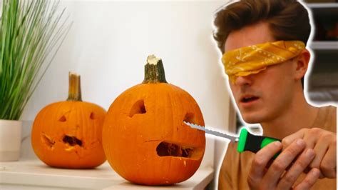 Pumpkin Carving Contest Blindfolded With Knives Feat Jordan Beau Youtube