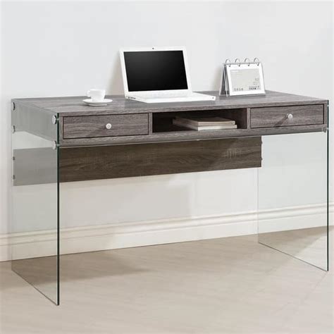 Contemporary Modern Style Glass Home Office Weathered Grey Computer