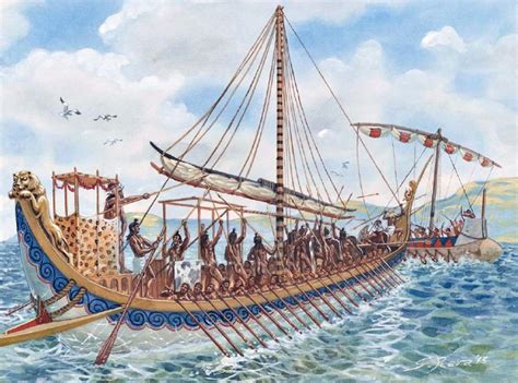Minoan Galley Boarding A Pirate Ship In The Aegean Sea Circa 1450 Bc