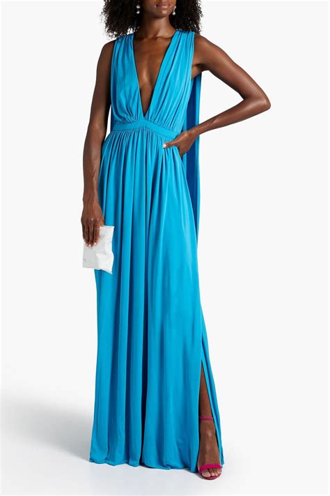Halston Ashley Cape Effect Gathered Jersey Gown The Outnet