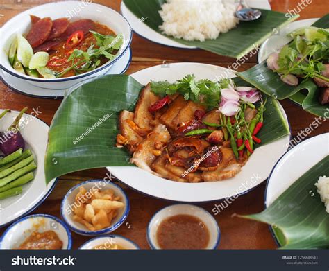 Top View Traditional Thai Dishes Including Stock Photo 1256848543