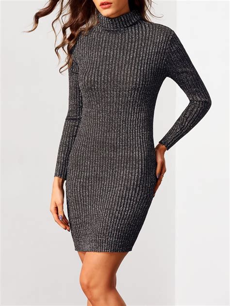 Black Turtleneck Long Sleeve Bodycon Sweater Dress Sweater Dress