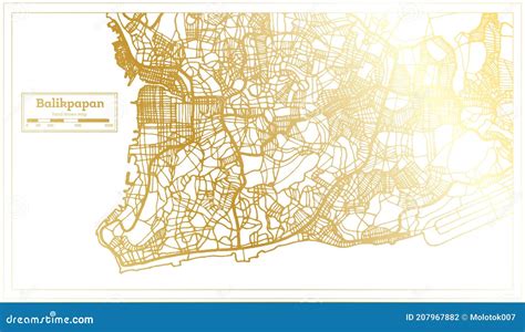 Balikpapan Indonesia City Map In Retro Style In Golden Color Outline