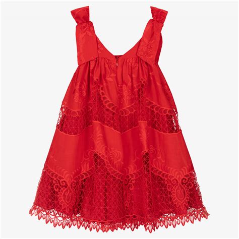 Patachou Girls Red Cotton And Lace Dress Childrensalon Outlet