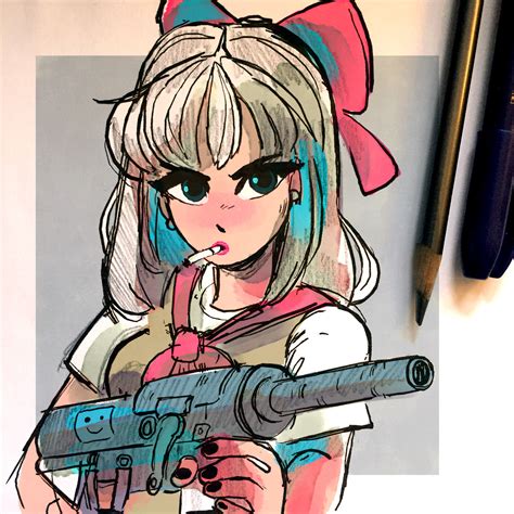 Toonimated Draws — Girl With Gun Colored In Ps