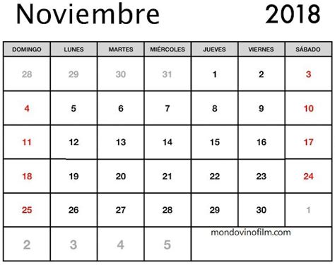 Calendario Mes De Noviembre 2018 Noviembre Calendario Lunes Martes