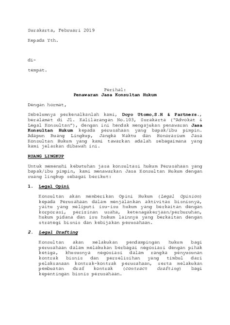 Apabila ada informasi yang perlu diketahui lebih lanjut berkaitan dengan surat penawaran ini. Contoh Surat Penawaran Jasa Hukum Bahasa Inggris - Bagi ...