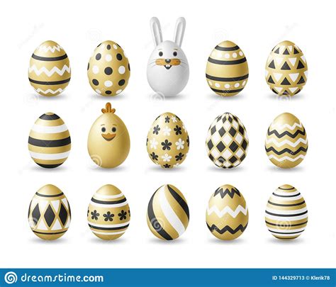 Easter Cute Eggs Set With White Bunny And Chicken Stock Vector