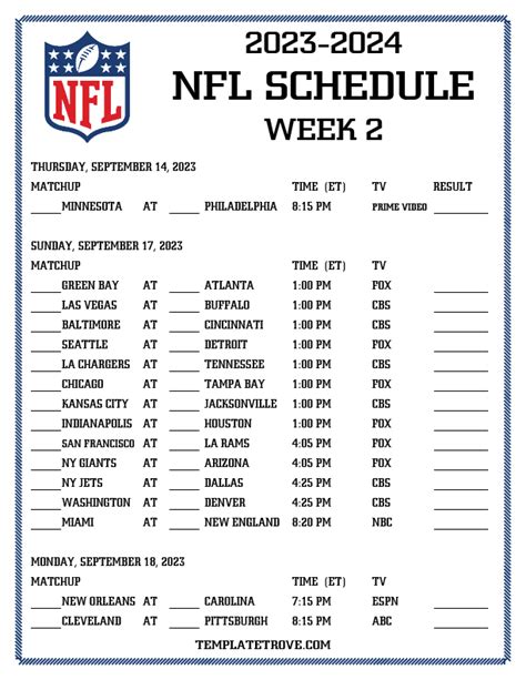 Printable 2023 2024 Nfl Schedule Week 2