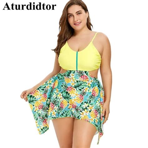 Plus Size Swimsuit Yellow Pineapple Print Bathing Suit Large Size