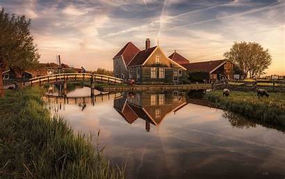 Netherlands Nature Landscape Windmills Sunset Schans Zaanse