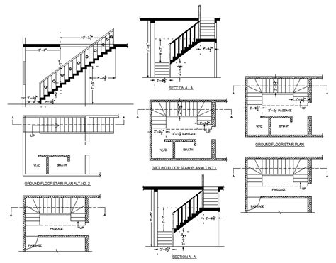 Typical Stair Construction D View Cad Structural Block Layout File In
