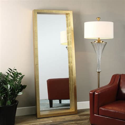 Eda Hollywood Antique Gold Block Floor Mirror Kathy Kuo Home
