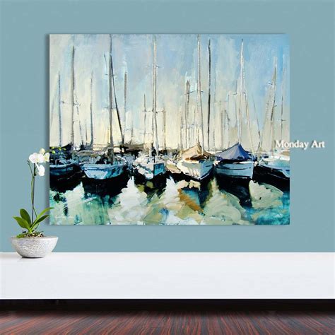 Wholesale High Quality Handpainted Abstract Boats Oil Painting On