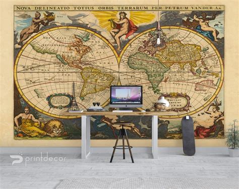 Old World Map Wall Mural Vintage World Map Wallpaper Etsy